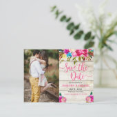 Rosa Handgeschriebenes Foto Save the Date Ankündigungspostkarte (Stehend Vorderseite)