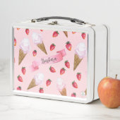 Rosa handGezeichnet Erdbeereis Creme Whimsical Metall Brotdose (Beispiel)