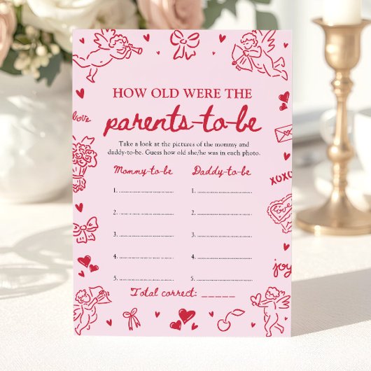 Rosa Handgezeichnete Babyparty Wie Alt Waren Sie Einladung