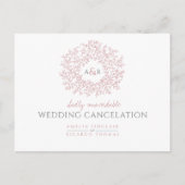 Rosa handgezeichnete Blatt-Monogramm-Trauung Storn Ankündigungspostkarte (Vorderseite)