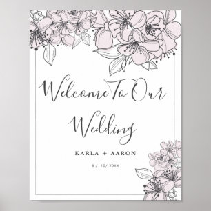 Rosa handgezeichnete Blumen Willkommens-Hochzeitsp Poster
