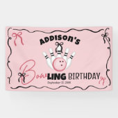 Rosa handgezeichnete BOWling-Schleifen Mädchen-Geb Banner (Horizontal)