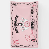 Rosa handgezeichnete BOWling-Schleifen Mädchen-Geb Banner (Vertikal)