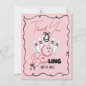 Rosa handgezeichnete Bowling-Schleifen Mädchen-Geb Dankeskarte (Vorderseite)