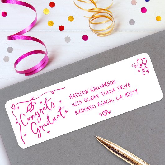 Rosa handgezeichnete Doodle-Abschlussadresse in We