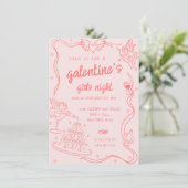 Rosa Handgezeichnete Galentine's Girls Night Party Einladung (Stehend Vorderseite)