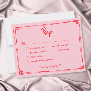 Rosa handgezeichnete Herz Whimsical moderne Hochze RSVP Karte