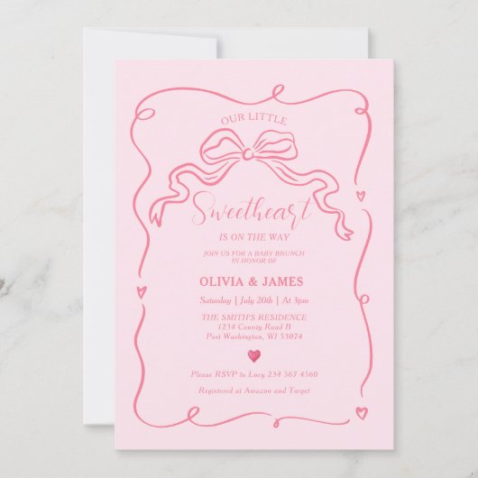 Rosa Handgezeichnete kleine Süße auf dem Weg Einladung (Vorderseite)