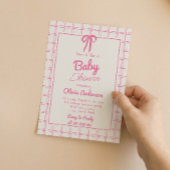 Rosa handgezeichnete Schleife Gingham Boho Mädchen Einladung