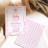 Rosa handgezeichnete Schleife Gingham Boho Mädchen Einladung