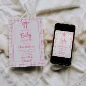Rosa handgezeichnete Schleife Gingham Boho Mädchen Einladung