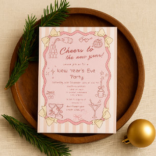 Rosa handgezeichnete Silvesterparty Einladung