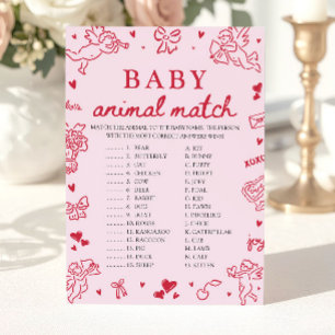 Rosa handgezeichnetes Baby-Tier-Match-Baby-Shower- Einladung
