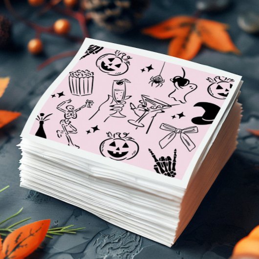Rosa handgezeichnetes Halloween-Party Serviette