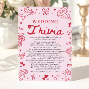 Rosa handgezeichnetes Hochzeitstrivia-Brautabschie Einladung