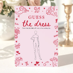 Rosa handgezeichnetes Ratespiel für das Brautkleid Einladung