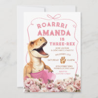 Rosa handgezogener Dinosaurier Drei-rex Blumengebu
