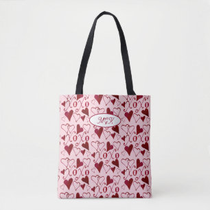 Rosa handillustrierte Coquette XO Valentinstag Tasche