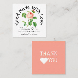 Rosa Handmade mit Liebe Produkt Vielen Dank Quadratische Visitenkarte