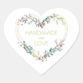Rosa Handmade mit Liebe Zitat Blumenherz Herz-Aufkleber
