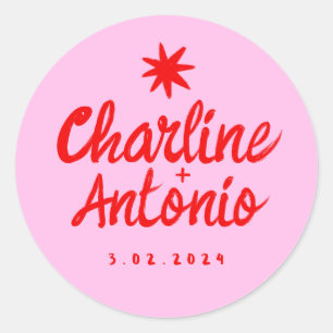 Rosa Handschrift Retro-Hochzeit Rechteck-Aufkleber Runder Aufkleber
