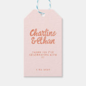 Rosa Handschrift Retro Hochzeitsticker Geschenkanhänger (Vorderseite)