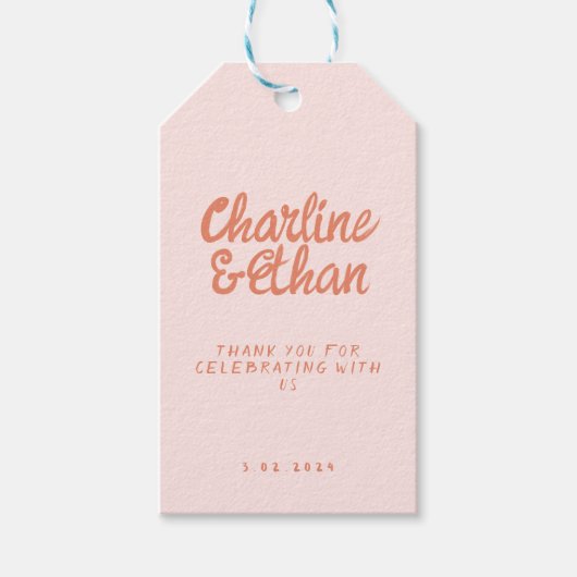 Rosa Handschrift Retro Hochzeitsticker Geschenkanhänger (Vorderseite)