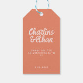 Rosa Handschrift Retro Hochzeitsticker Geschenkanhänger (Rückseite)