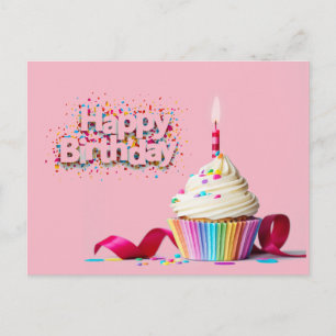 Rosa Happy Birthday Cupcake-Grußkarte Postkarte