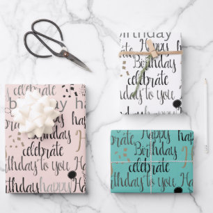 Rosa Happy Birthday   Geschenkpapier Set