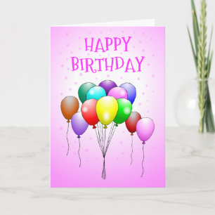 Rosa Happy Birthday Karte mit farbenfrohen Ballons