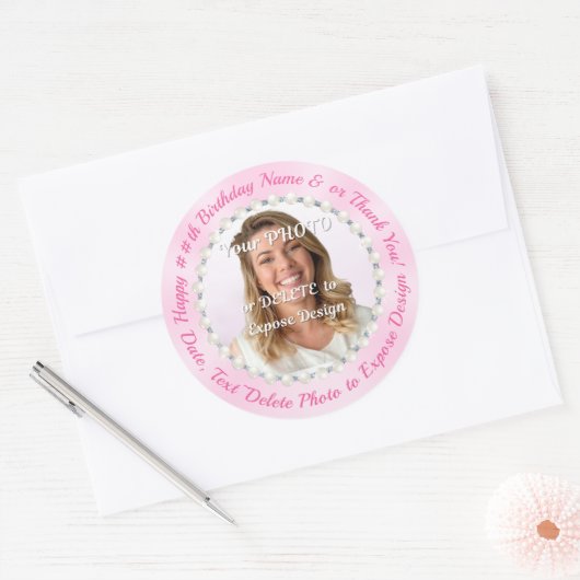 Rosa, Happy Birthday Sticker mit Name und Foto (Umschlag)