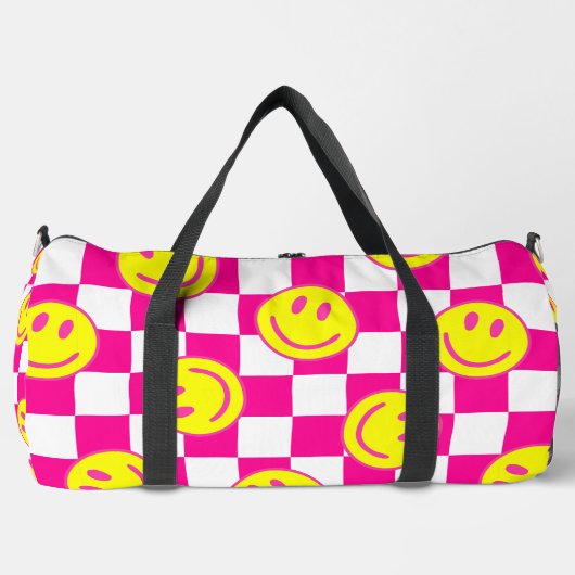 Rosa-Happy-Gesicht Karo Groovy Duffle Bag (Vorderseite)