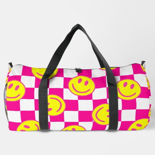 Rosa-Happy-Gesicht Karo Groovy Duffle Bag (Rückseite)