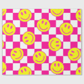 Rosa-Happy-Gesicht Karo Groovy Geschenkpapier (Flach)