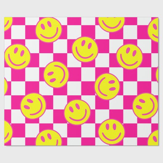 Rosa-Happy-Gesicht Karo Groovy Geschenkpapier (Flach)
