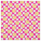 Rosa-Happy-Gesicht Karo Groovy Stoff (Muster)