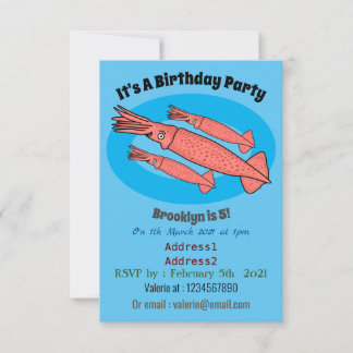 Rosa-Happy-Tintenfisch-Cartoon-Abbildung Einladung