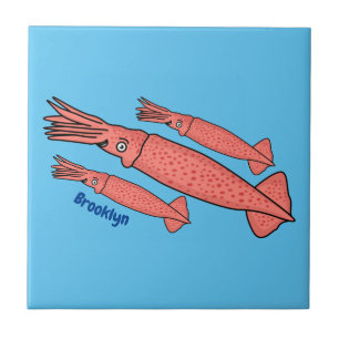 Rosa-Happy-Tintenfisch-Cartoon-Abbildung Fliese