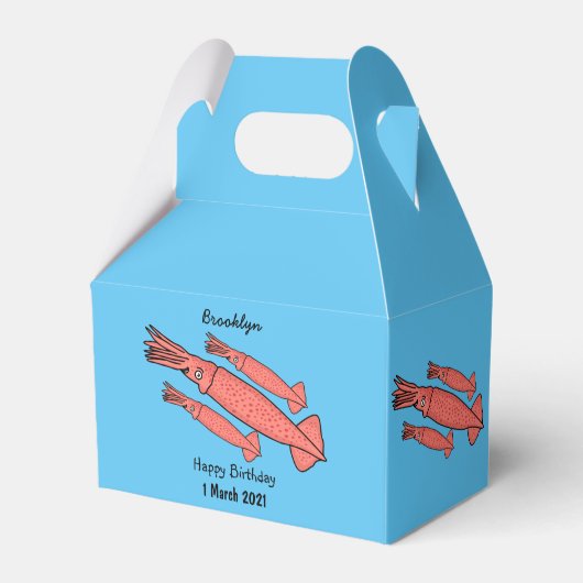 Rosa-Happy-Tintenfisch-Cartoon-Abbildung Geschenkschachtel (Rückseite)