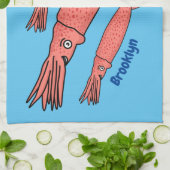 Rosa-Happy-Tintenfisch-Cartoon-Abbildung Geschirrtuch (Gefaltet)