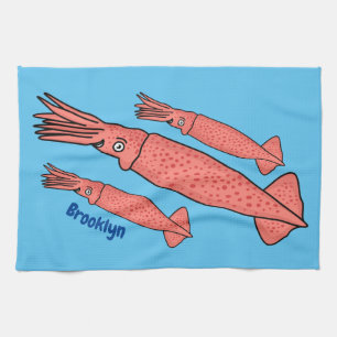 Rosa-Happy-Tintenfisch-Cartoon-Abbildung Geschirrtuch