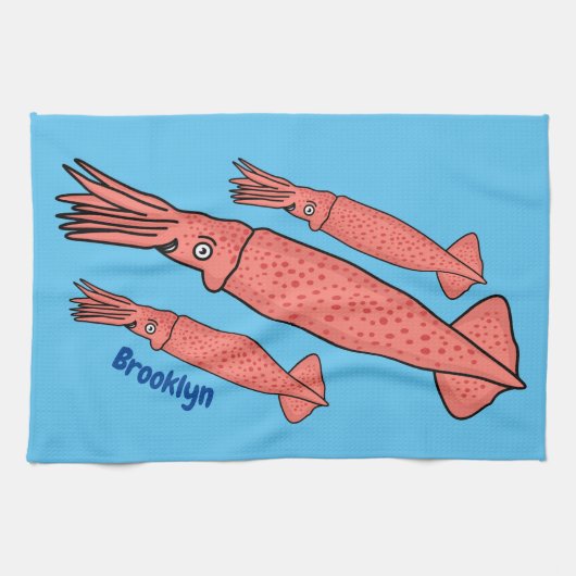 Rosa-Happy-Tintenfisch-Cartoon-Abbildung Geschirrtuch (Horizontal)