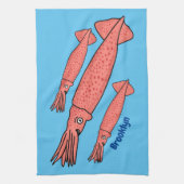 Rosa-Happy-Tintenfisch-Cartoon-Abbildung Geschirrtuch (Vertikal)
