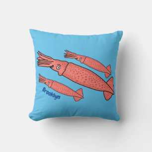 Rosa-Happy-Tintenfisch-Cartoon-Abbildung Kissen