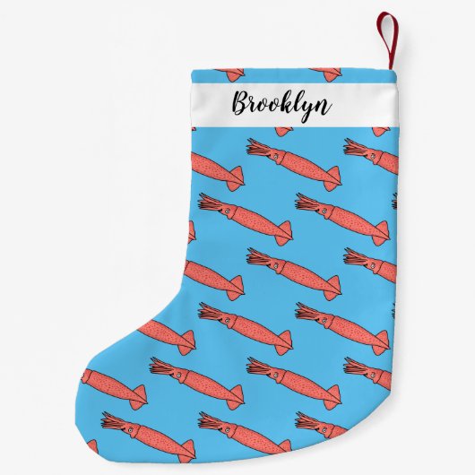 Rosa-Happy-Tintenfisch-Cartoon-Abbildung Kleiner Weihnachtsstrumpf (Rückseite)