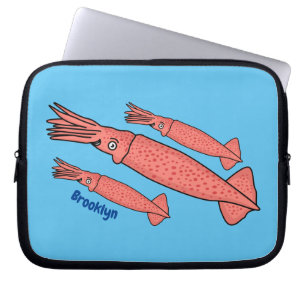 Rosa-Happy-Tintenfisch-Cartoon-Abbildung Laptopschutzhülle