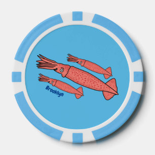 Rosa-Happy-Tintenfisch-Cartoon-Abbildung Pokerchips