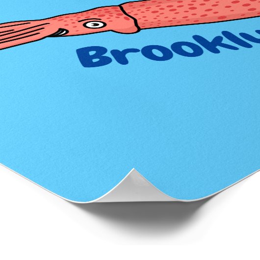 Rosa-Happy-Tintenfisch-Cartoon-Abbildung Poster (Ecke)