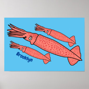Rosa-Happy-Tintenfisch-Cartoon-Abbildung Poster